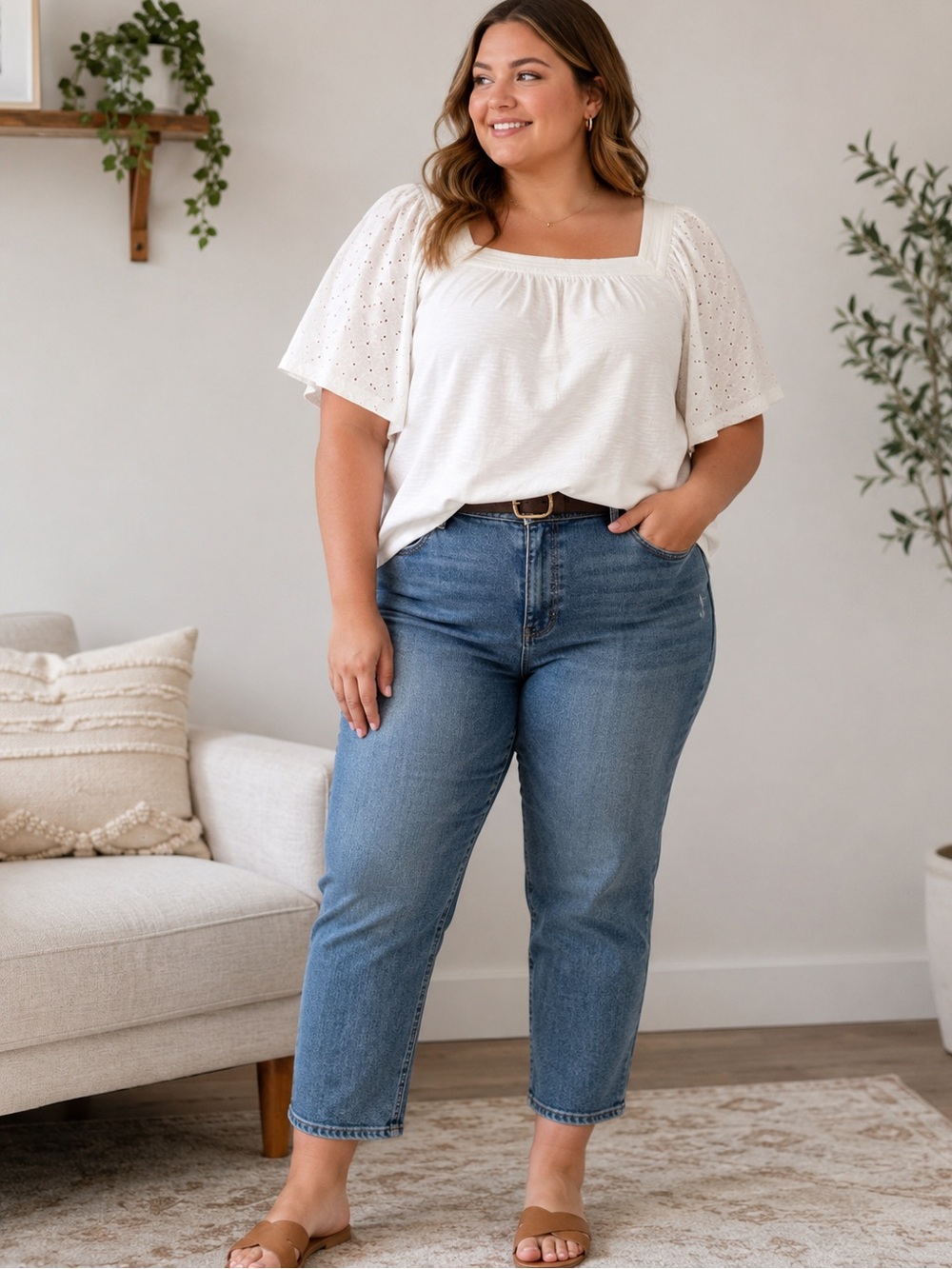 time and tru white eyelet flutter sleeve top 3xl 22 cottagecore teacher boho euc